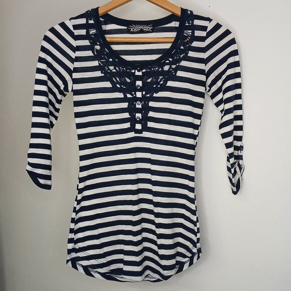 UGC Almost Famous Navy and white stripe with lace 3/4 sleeve sz sm - Picture 1 of 11